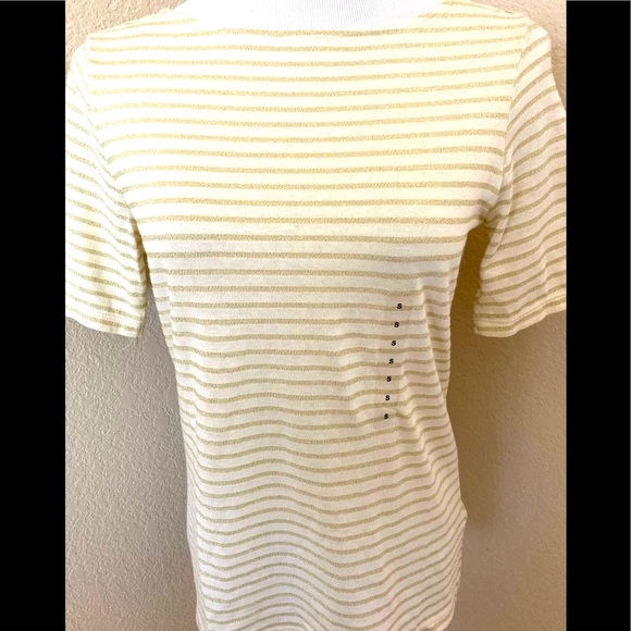 Ralph Lauren knit top short sleeves neutral tone and gold metallic stripes - Picture 2 of 8